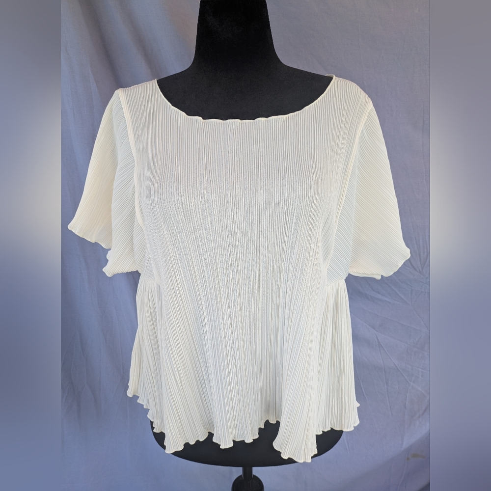 Madewell Cream Pleated Flutter Sleeve Blouse
